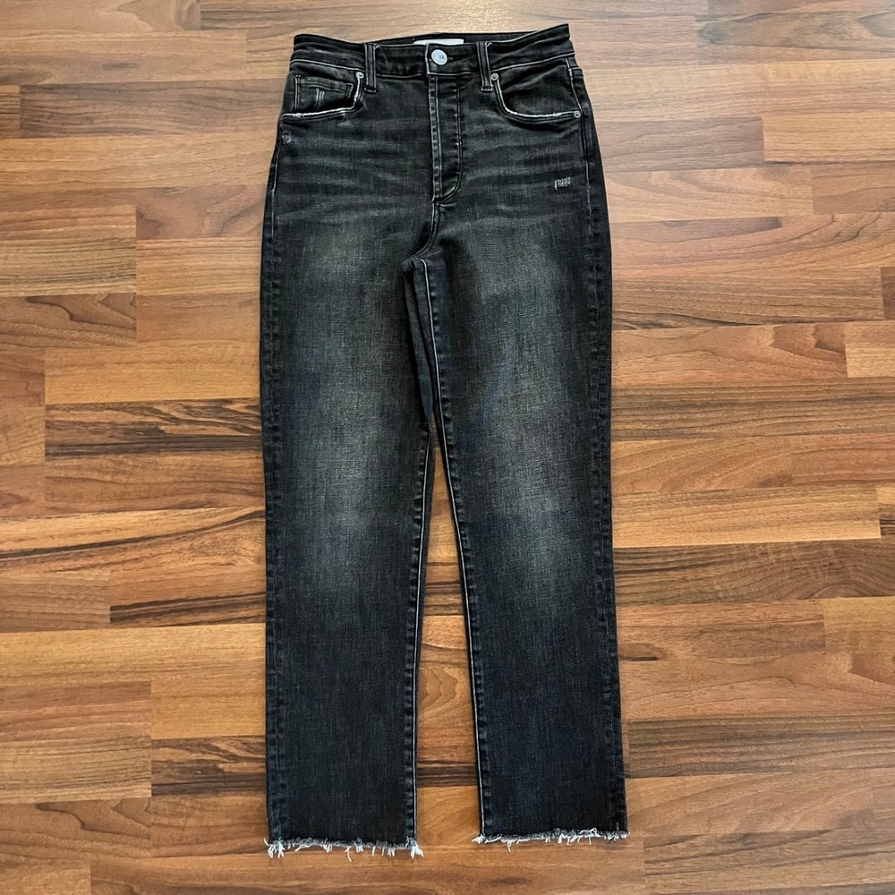 EVEREVE Ever Straight High Rise Ankle Jeans Sz 26 Stone Wash Black Button-Fly